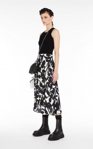 MaxMara Asymmetrical In Printed Viscose Skirts BLACK | MMR593685