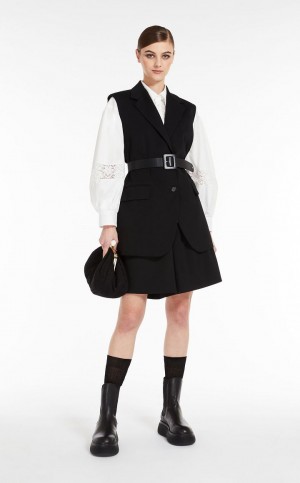 MaxMara Belted Jersey Waistcoat Blazers BLACK | MMR594097