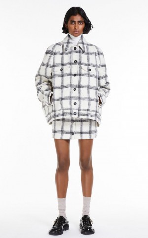 MaxMara Chequered Wool Heavy Jacket Coats WHITE | MMR593829