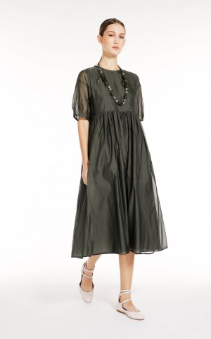 MaxMara Cotton And Silk Organza Dresses DARK GREY GREEN | MMR593413