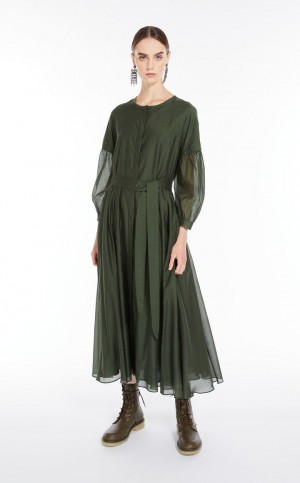 MaxMara Cotton And Silk Voile Dresses KAKI | MMR593369