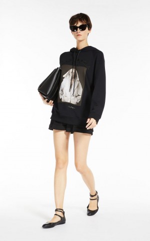 MaxMara Cotton Sweatshirt With Wegman Print Knitwear BLACK | MMR593474