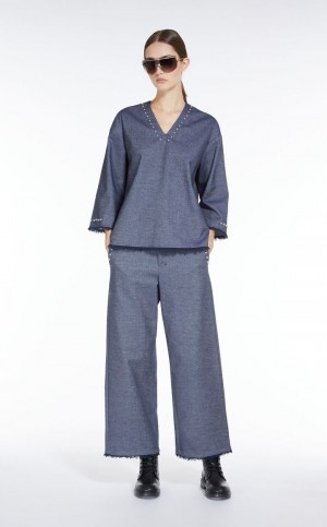 MaxMara Denim-look Cotton Tunic Blouses MIDNIGHTBLUE | MMR593601