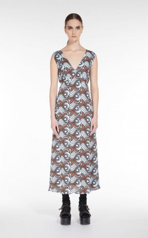 MaxMara Flared In Printed Satin Dresses TOBACCO | MMR593367