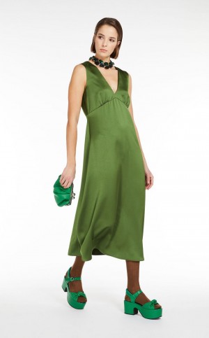 MaxMara Flared Satin Dresses GREEN | MMR593397