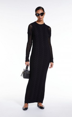 MaxMara Knitted With Openwork Sleeves Dresses BLACK | MMR593362