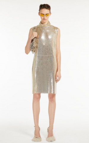 MaxMara Metallic-knit With Cut-out Detail Dresses ANTIQUE ROSE | MMR593284