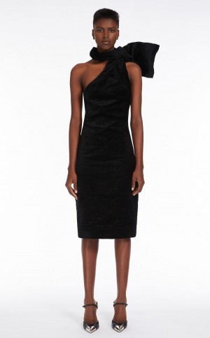 MaxMara One-shoulder Velvet Dresses BLACK | MMR593294