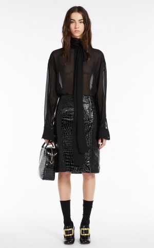 MaxMara Pencil In Crocodile-effect Vinyl Fabric Skirts BLACK | MMR593684