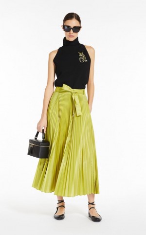 MaxMara Pleated Silk Blend Skirts LEMON | MMR593724