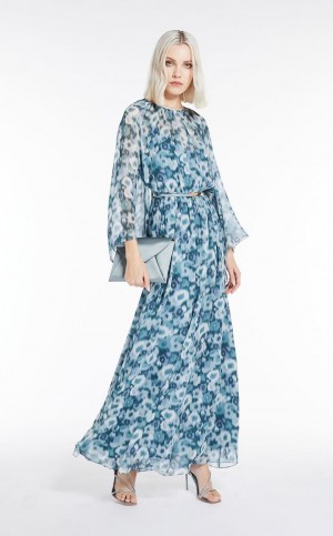 MaxMara Printed Georgette Dresses LIGHT BLUE | MMR593365