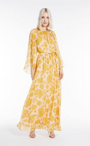 MaxMara Printed Georgette Dresses OCHRE | MMR593381