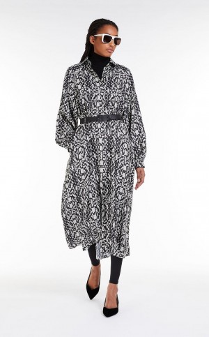 MaxMara Printed Silk Shirt Dresses WHITE BLACK | MMR593314