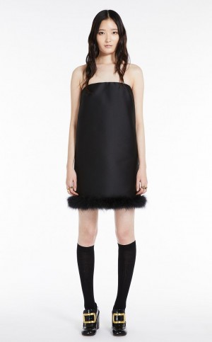 MaxMara Straight Mini With Feather Insert Dresses BLACK | MMR593287