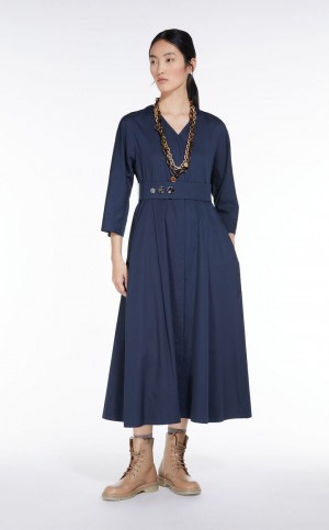 MaxMara Washed Cotton Satin Dresses NAVY | MMR593366