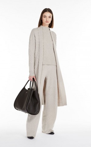 MaxMara Wool And Cashmere Yarn Maxi Cardigan Coats BEIGE | MMR593849