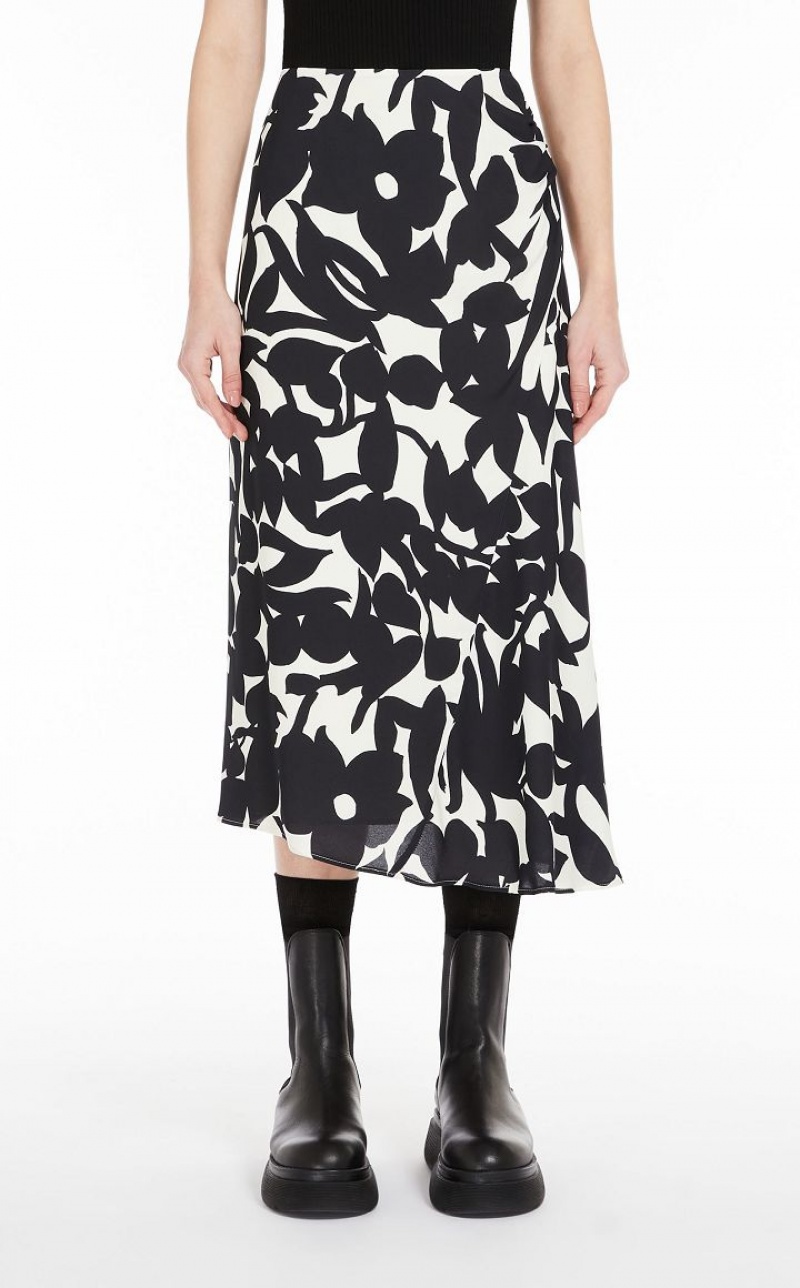 MaxMara Asymmetrical In Printed Viscose Skirts BLACK | MMR593685