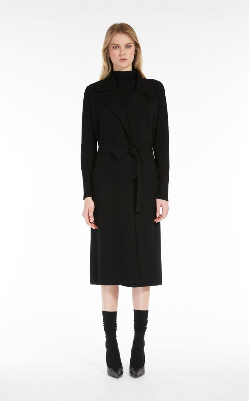 MaxMara Belt-adorned Long Heavy Jacket Knitwear BLACK | MMR593433