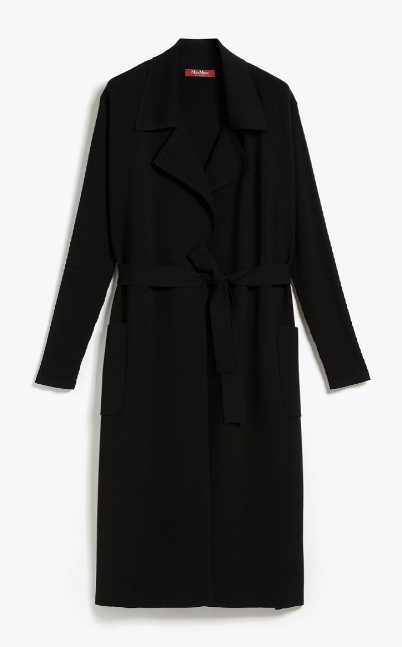 MaxMara Belt-adorned Long Heavy Jacket Knitwear BLACK | MMR593433