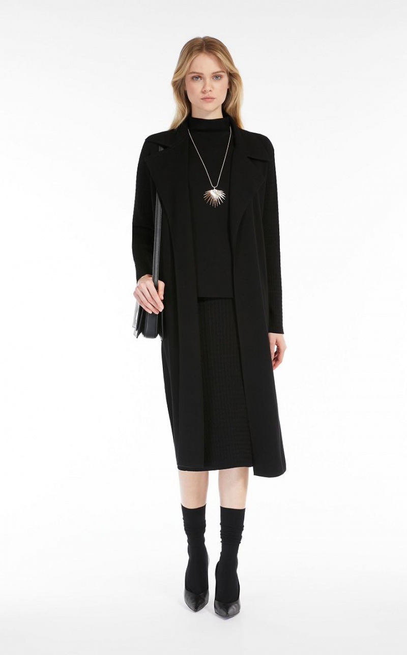 MaxMara Belt-adorned Long Heavy Jacket Knitwear BLACK | MMR593433