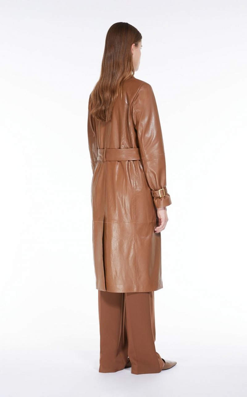 MaxMara Belt-adorned Nappa Overcoat Leather TOBACCO | MMR594018