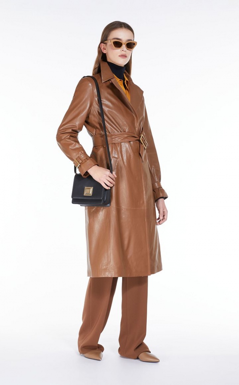 MaxMara Belt-adorned Nappa Overcoat Leather TOBACCO | MMR594018