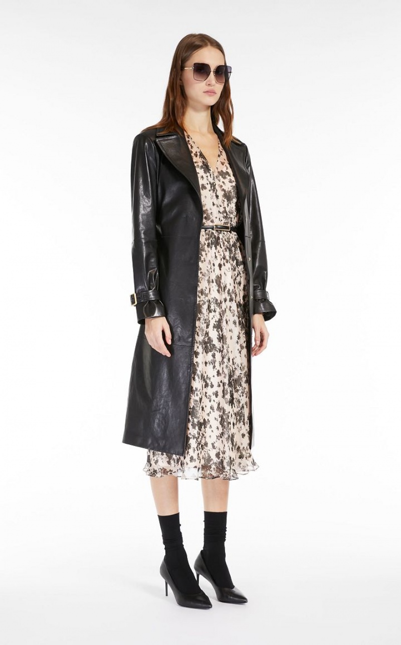 MaxMara Belt-adorned Nappa Overcoat Leather BLACK | MMR594019