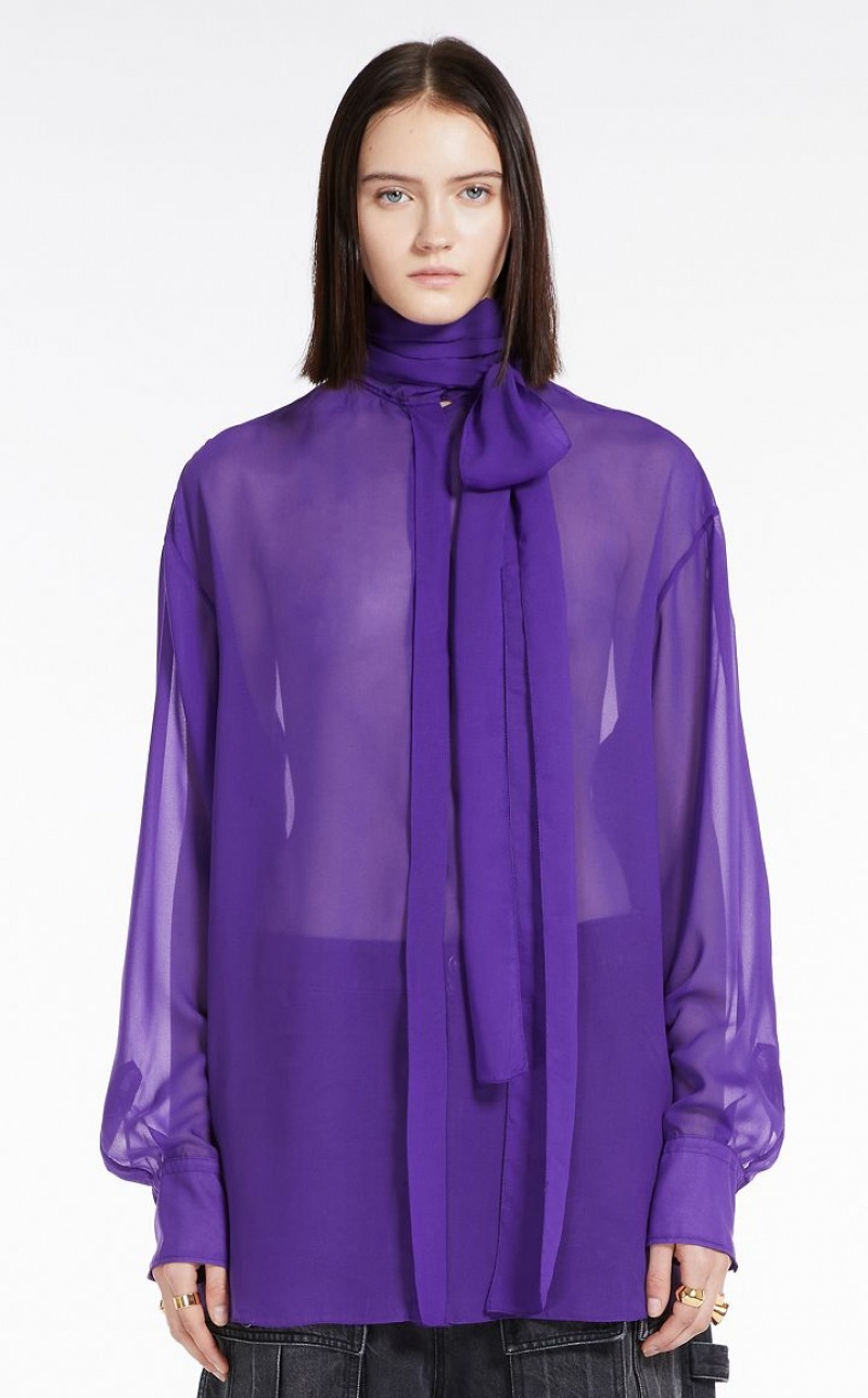 MaxMara Blouse With Sash Collar Blouses PURPLE | MMR593588