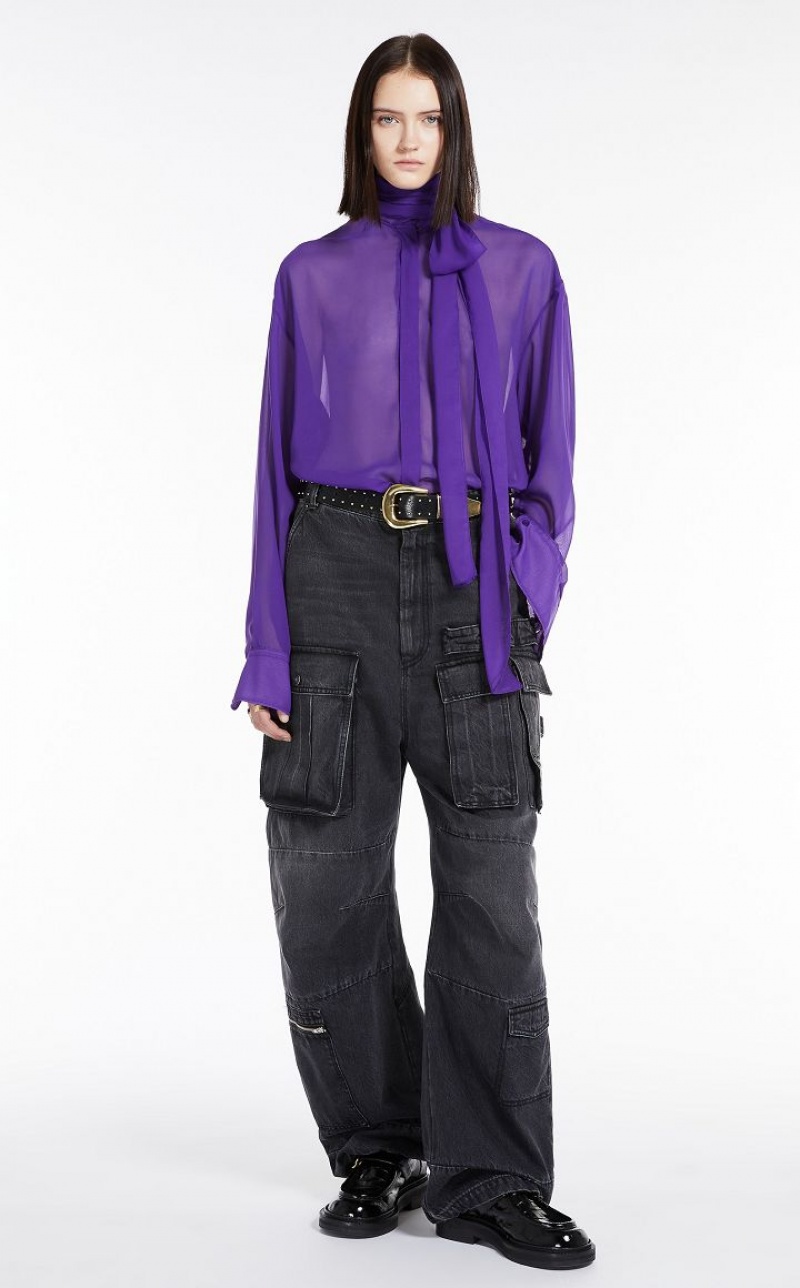 MaxMara Blouse With Sash Collar Blouses PURPLE | MMR593588