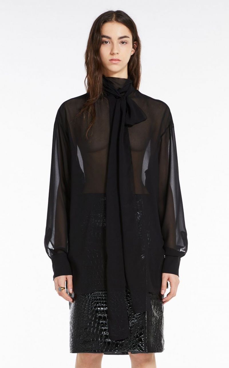 MaxMara Blouse With Sash Collar Blouses BLACK | MMR593607