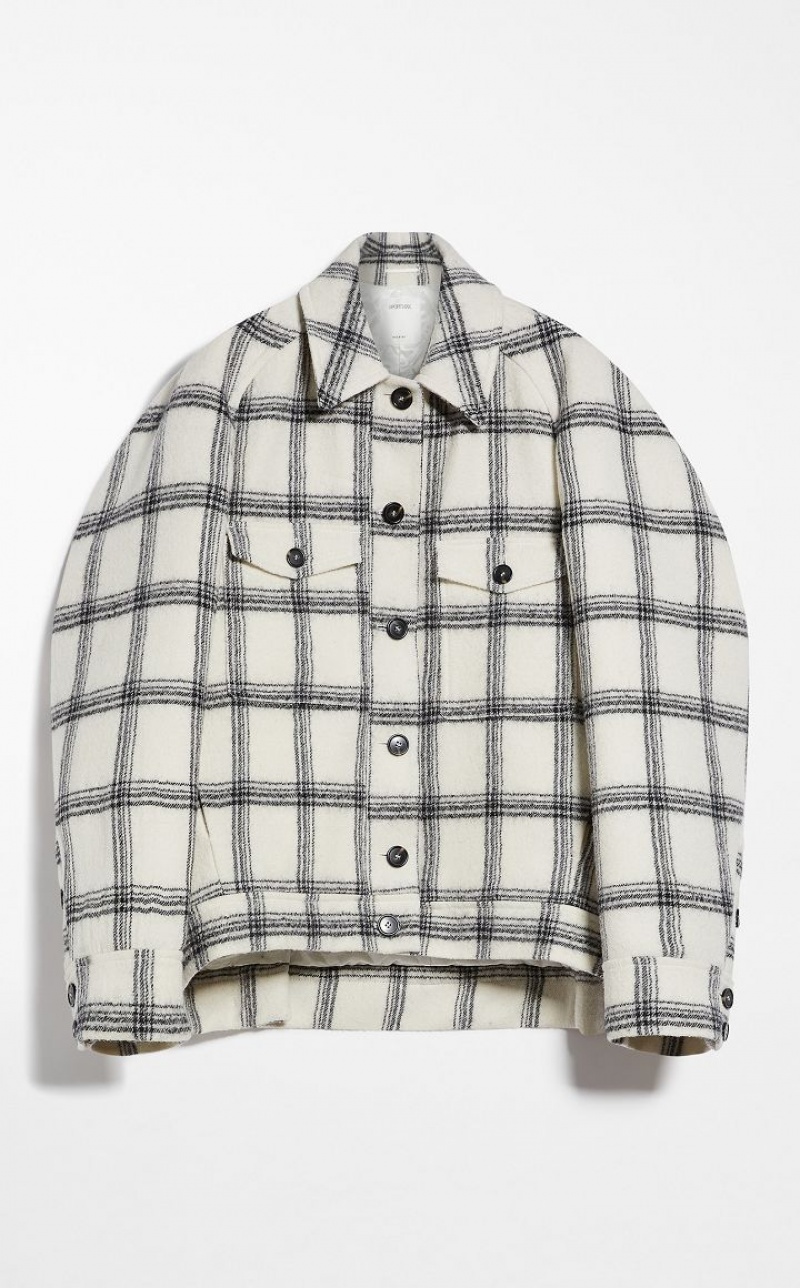 MaxMara Chequered Wool Heavy Jacket Coats WHITE | MMR593829