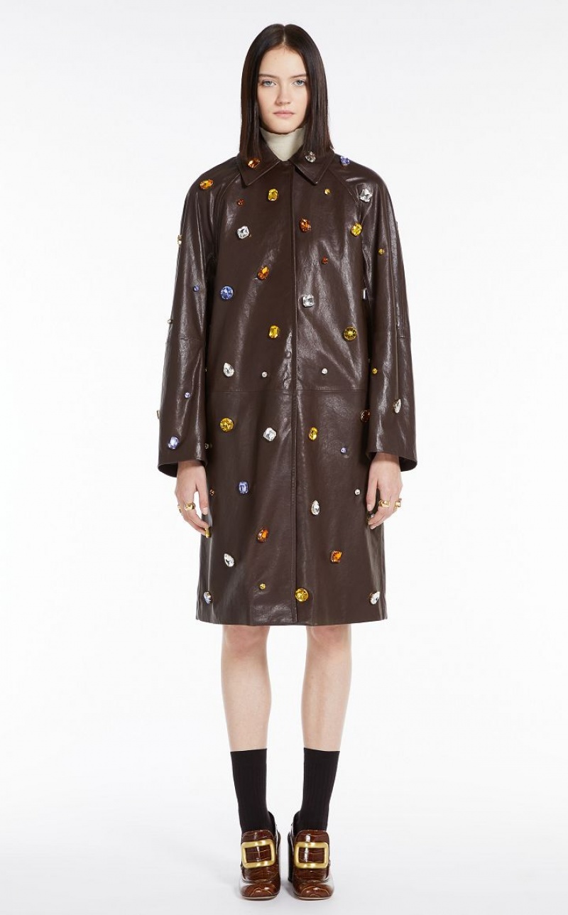 MaxMara Coat In Nappa With Crystals Leather DARK BOWN | MMR594016