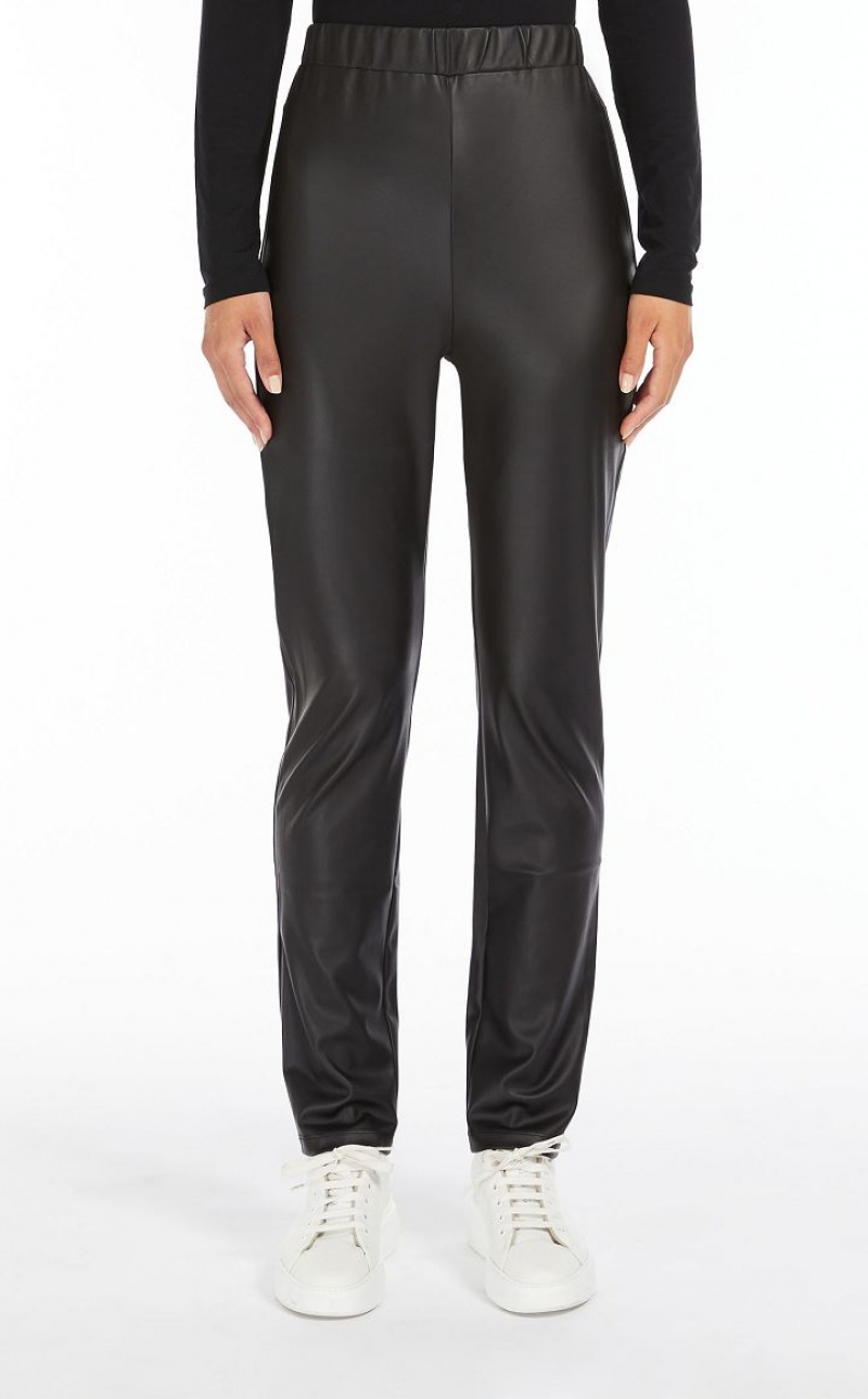 MaxMara Coated Jersey Leggings Trousers BLACK | MMR593804