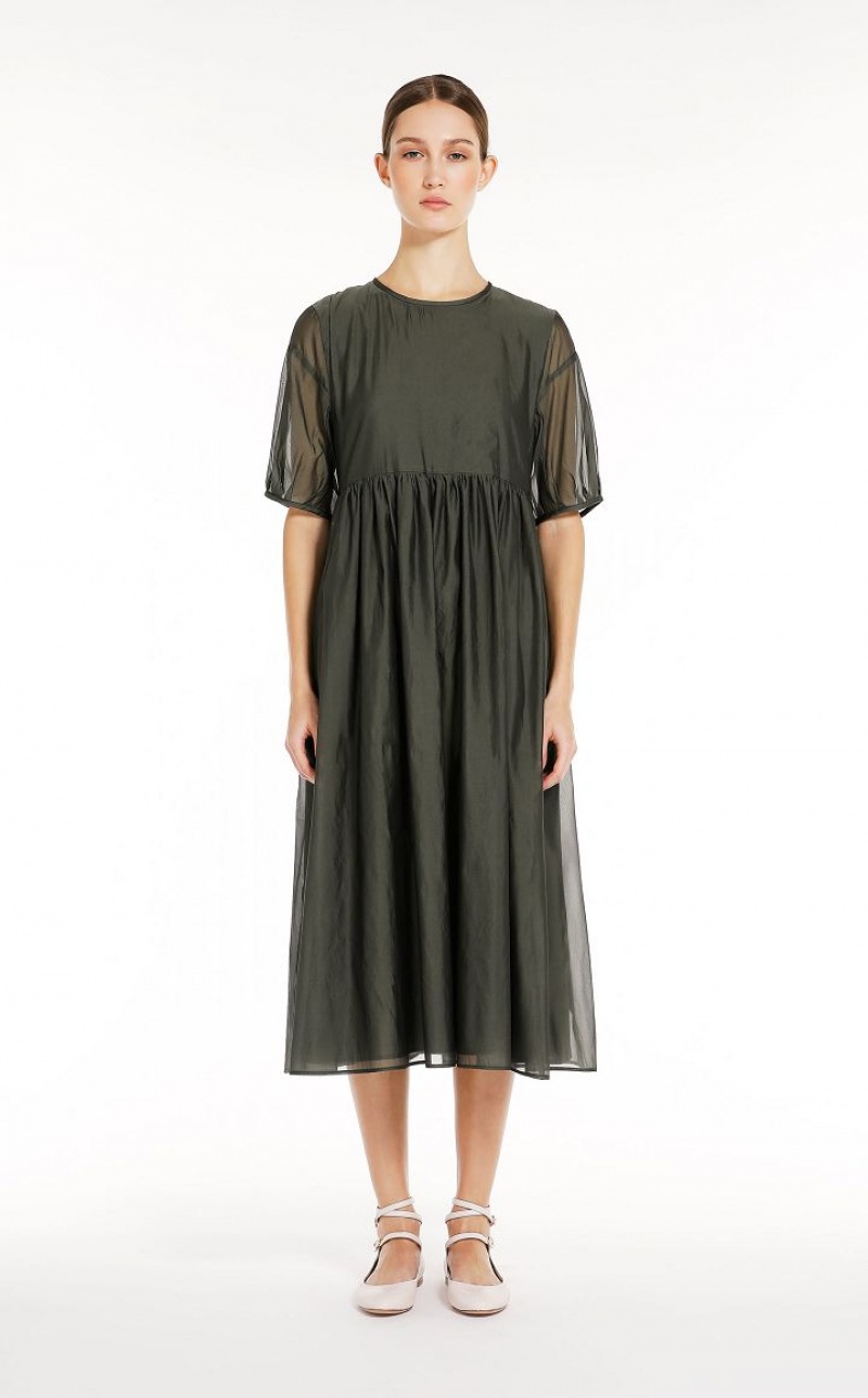 MaxMara Cotton And Silk Organza Dresses DARK GREY GREEN | MMR593413