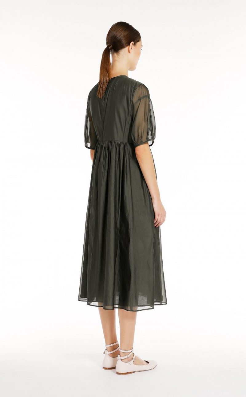 MaxMara Cotton And Silk Organza Dresses DARK GREY GREEN | MMR593413