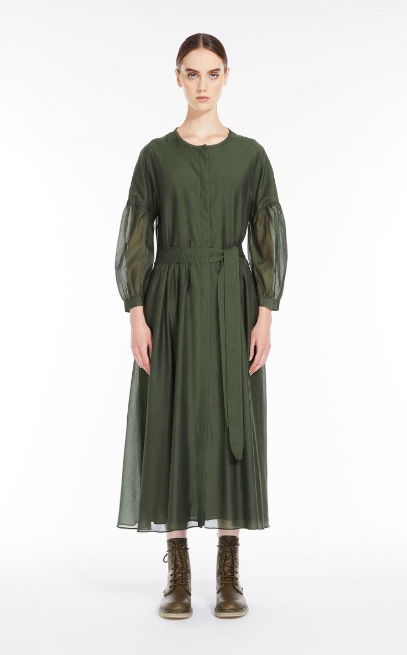 MaxMara Cotton And Silk Voile Dresses KAKI | MMR593369