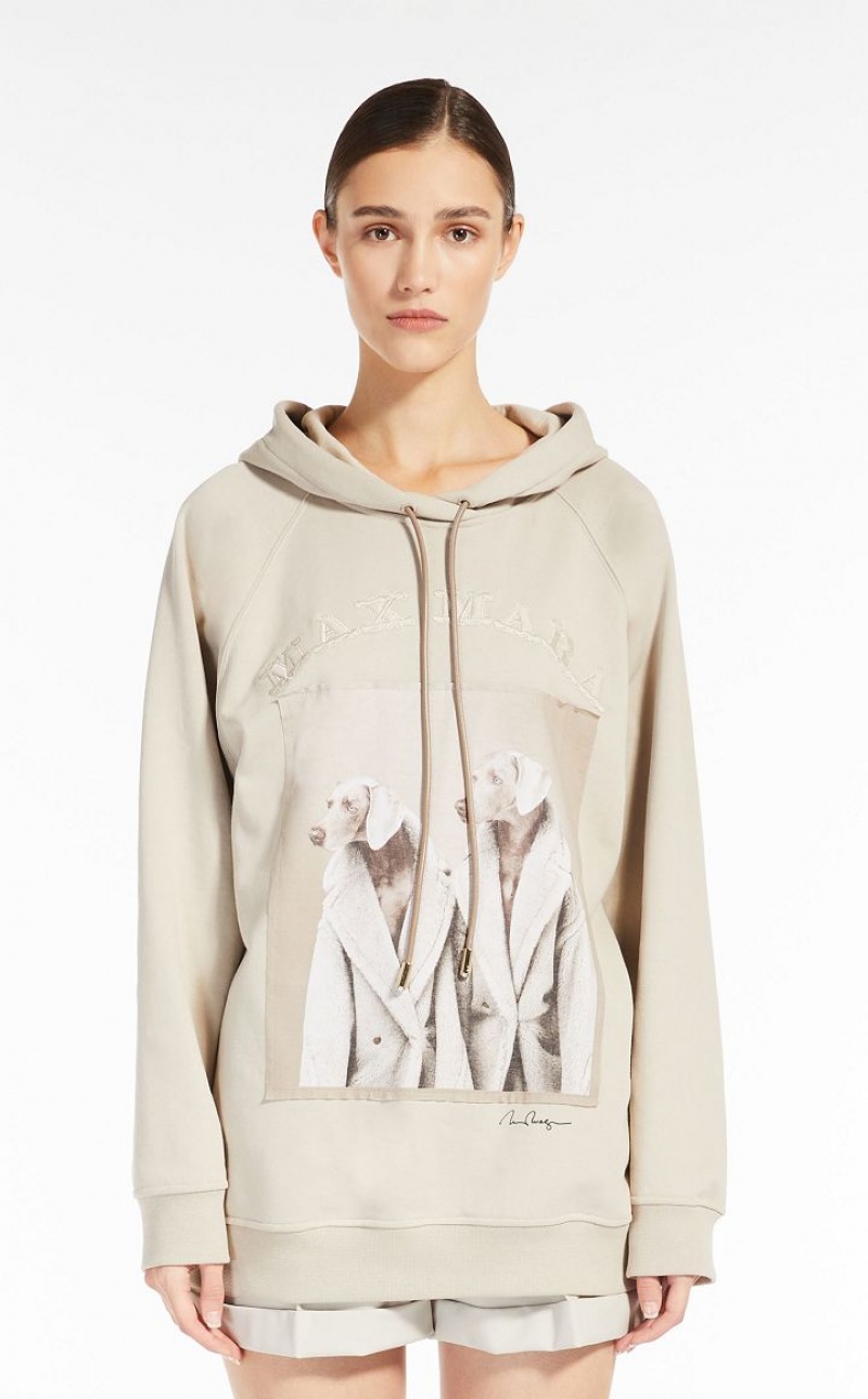 MaxMara Cotton Sweatshirt With Wegman Print Knitwear SAND | MMR593464