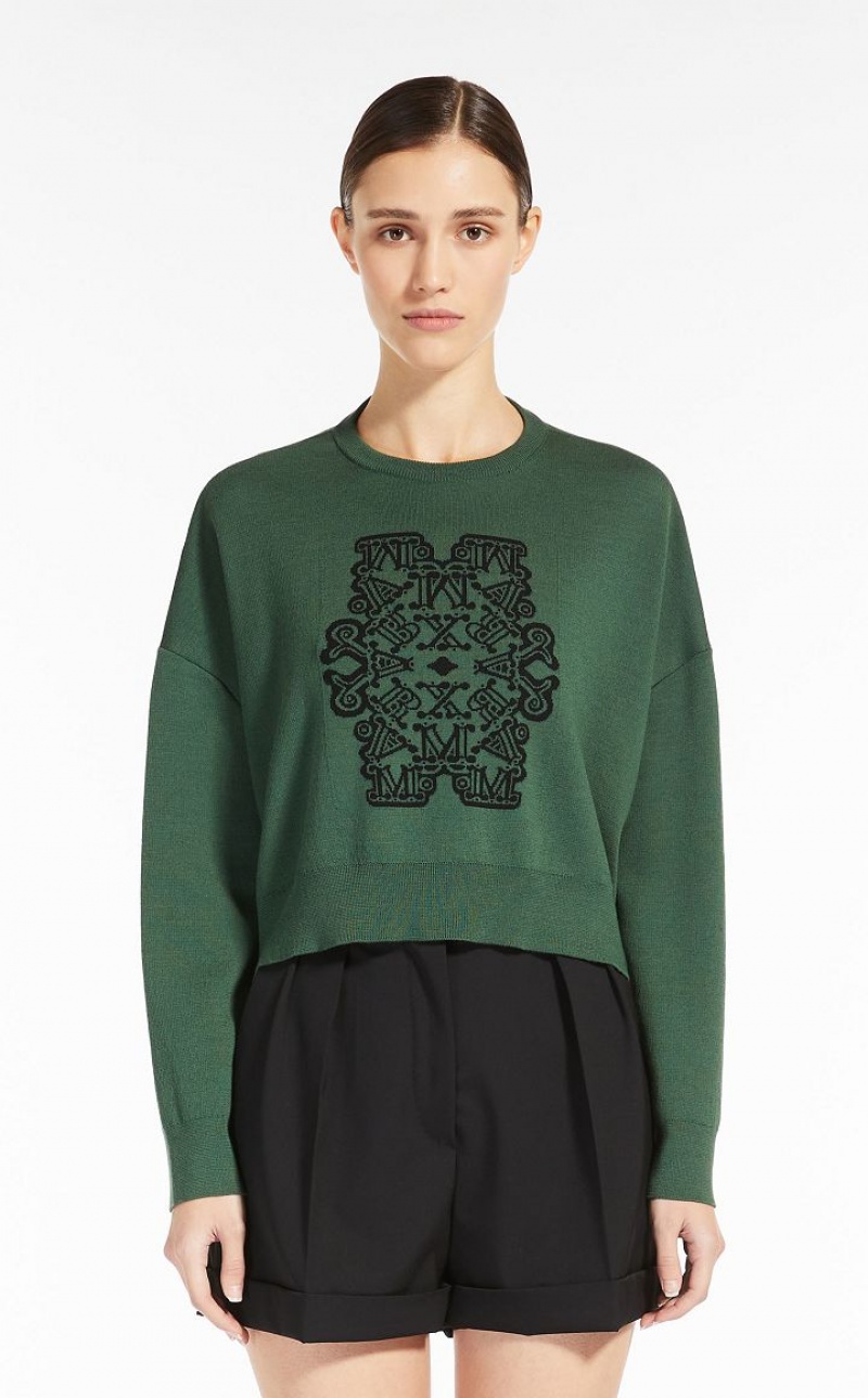 MaxMara Cropped In Jacquard Wool Knitwear GREEN | MMR593428