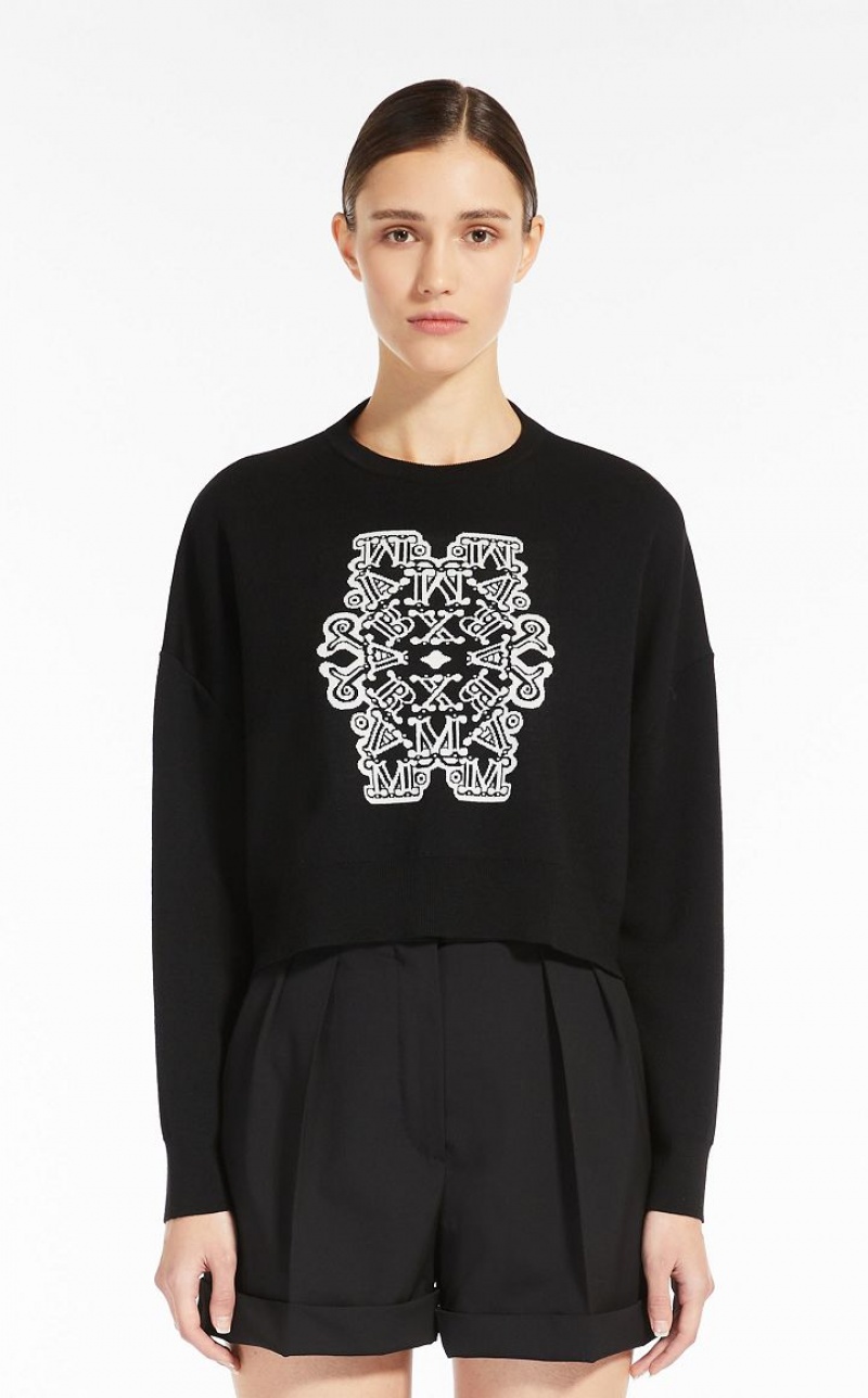 MaxMara Cropped In Jacquard Wool Knitwear BLACK WHITE | MMR593429