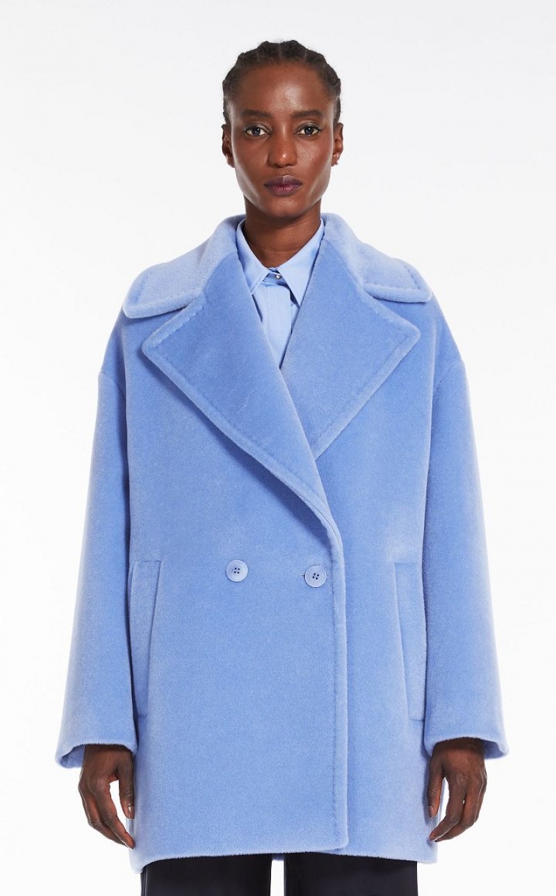 MaxMara Double-breasted Alpaca And Wool Pea Coats LIGHT BLUE | MMR593851