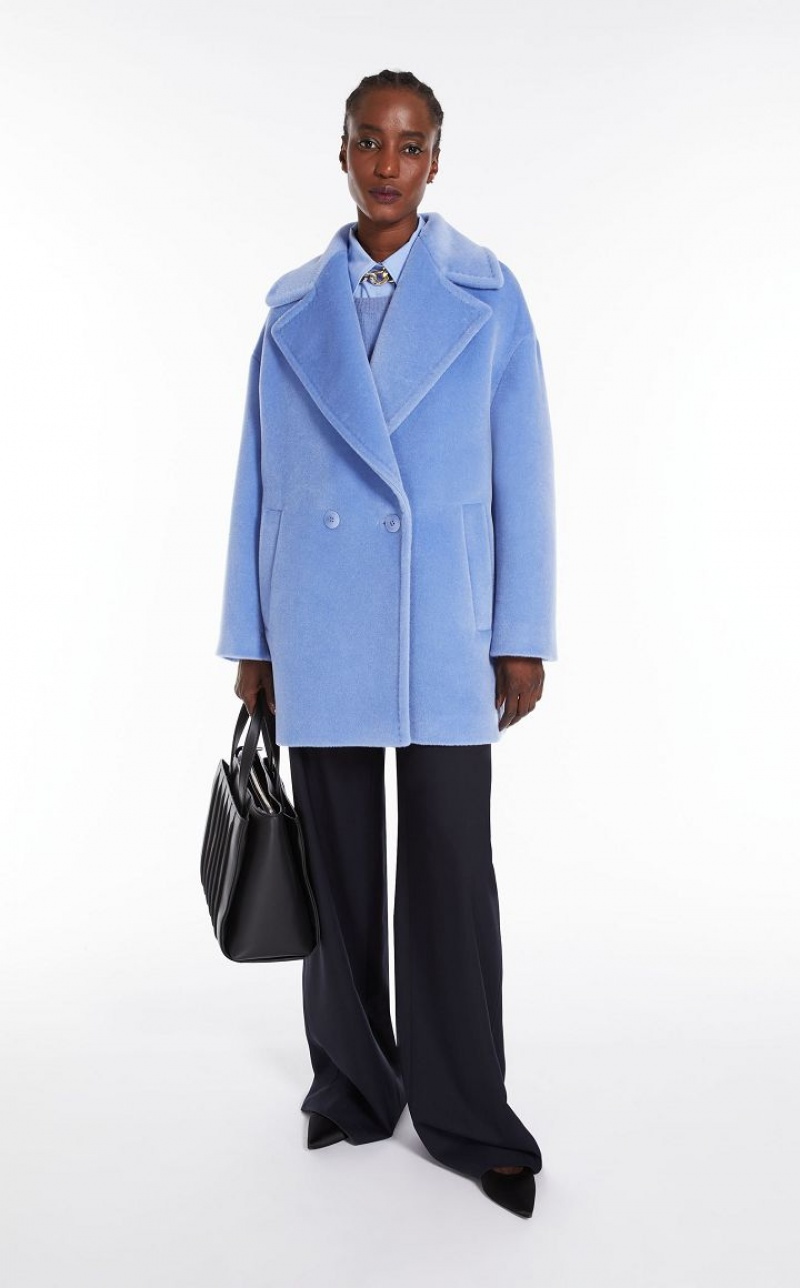 MaxMara Double-breasted Alpaca And Wool Pea Coats LIGHT BLUE | MMR593851