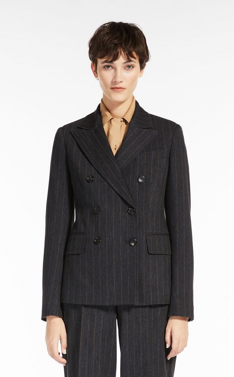 MaxMara Double-breasted In Pinstriped Jersey Suit DARK GREY | MMR593495