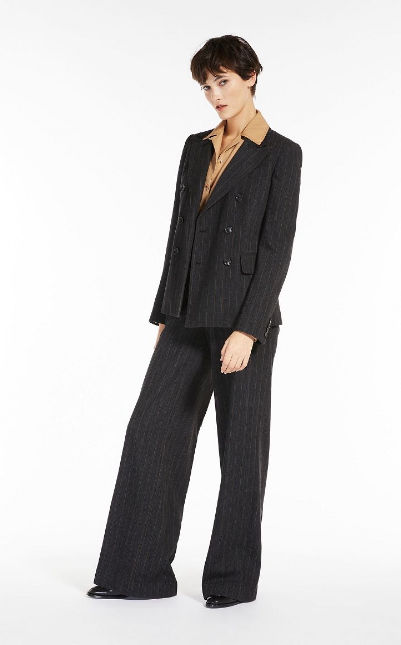 MaxMara Double-breasted In Pinstriped Jersey Suit DARK GREY | MMR593495