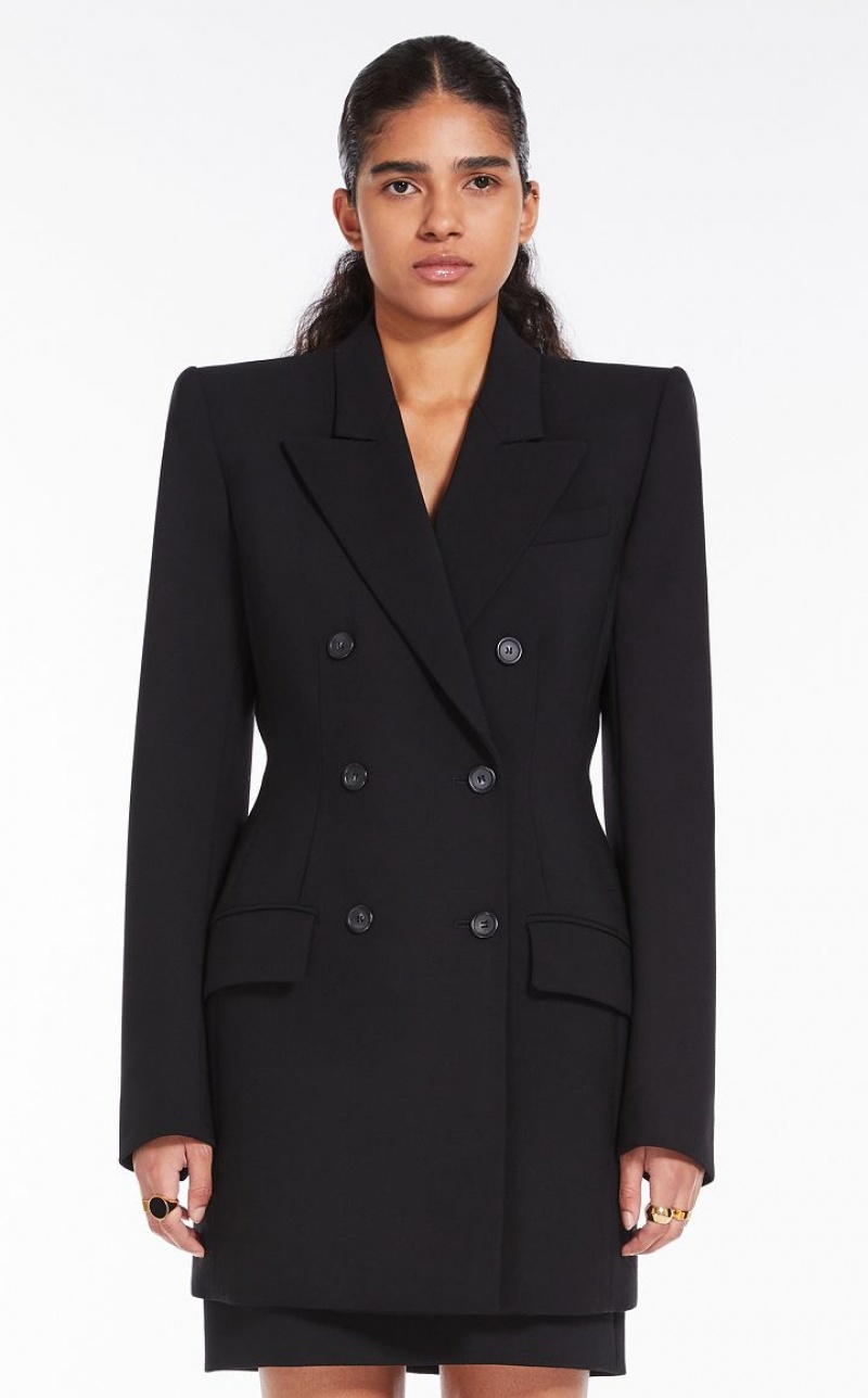 MaxMara Double-breasted Long Blazers BLACK | MMR594035