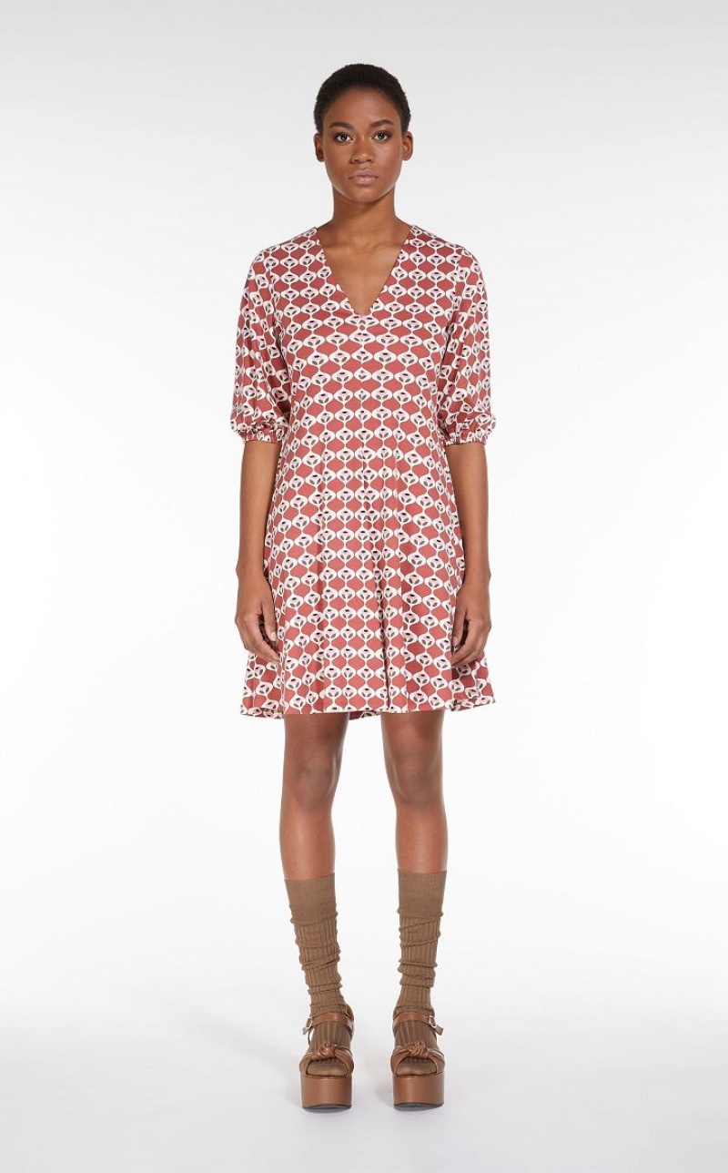 MaxMara Flared In Printed Jersey Dresses RUST | MMR593380