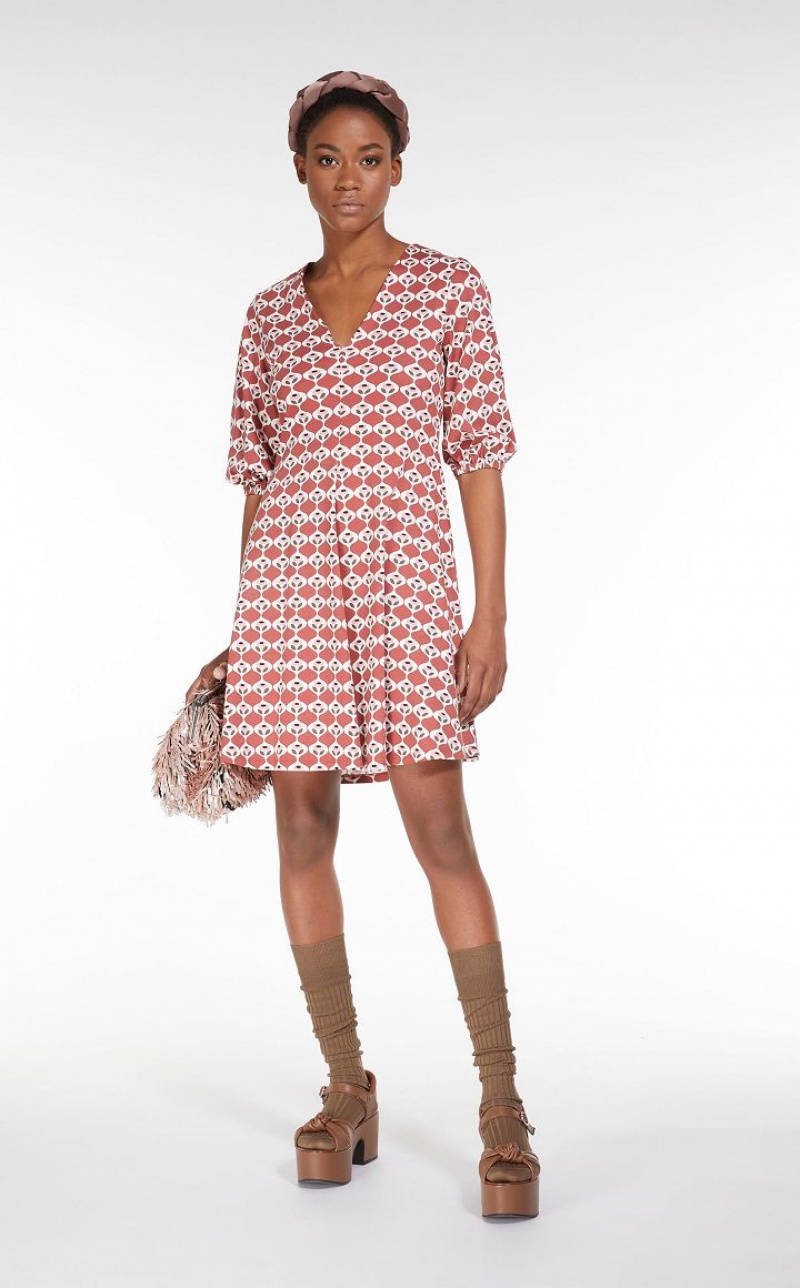 MaxMara Flared In Printed Jersey Dresses RUST | MMR593380