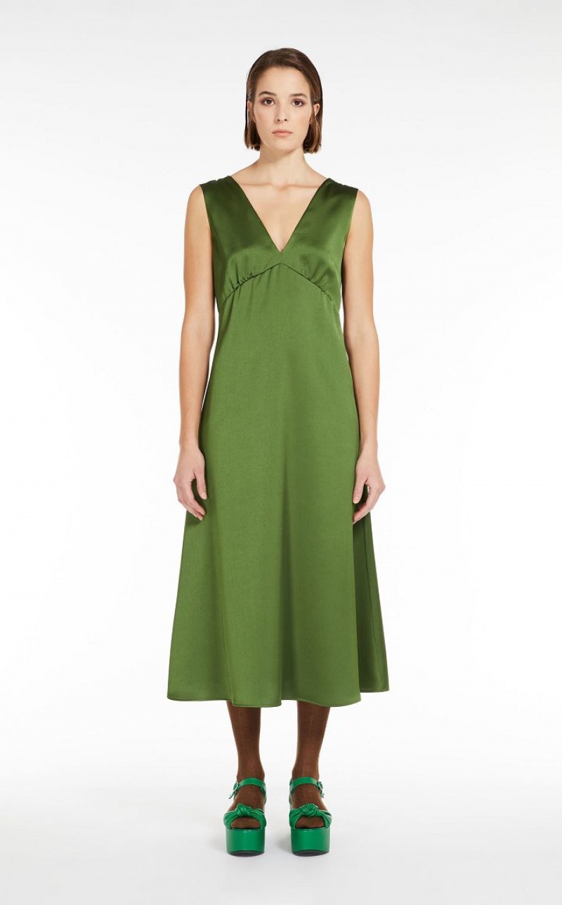 MaxMara Flared Satin Dresses GREEN | MMR593397