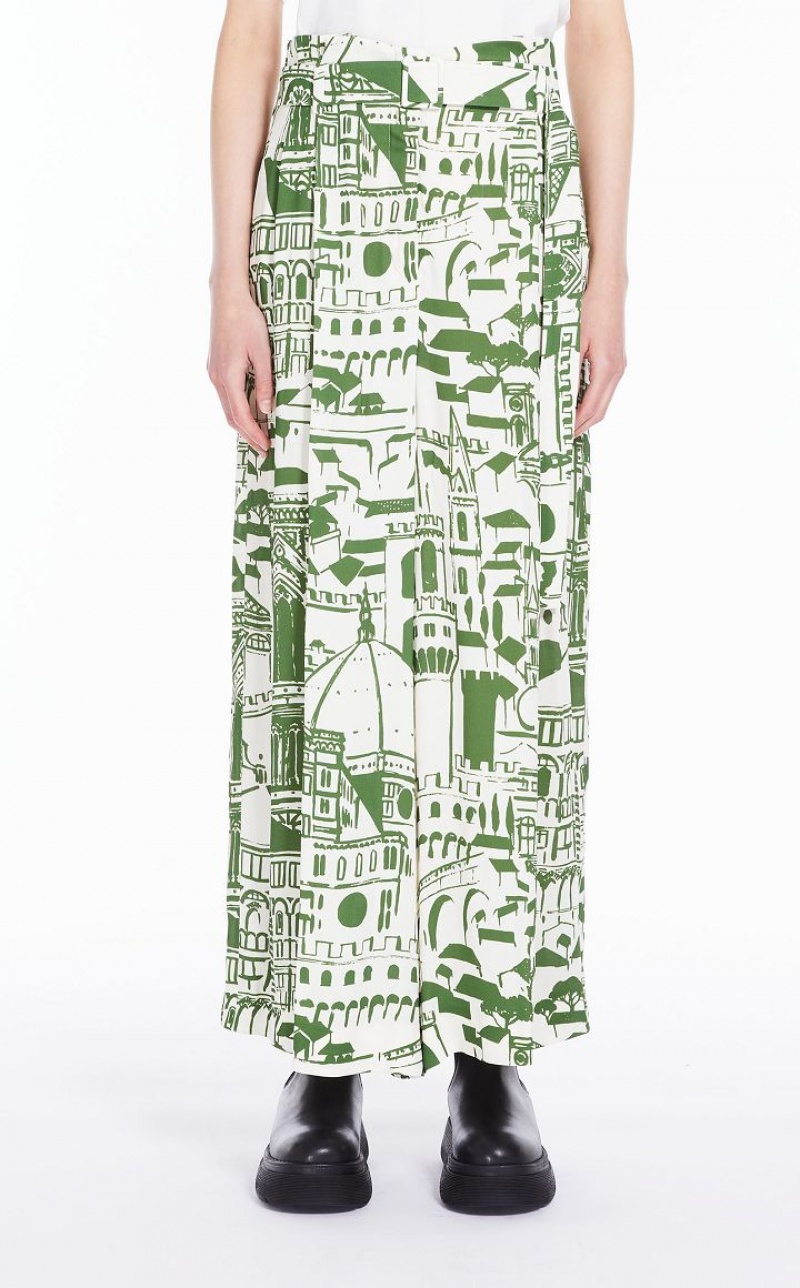 MaxMara Flowing In Printed Georgette Trousers GREEN | MMR593792