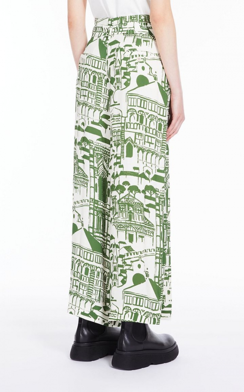 MaxMara Flowing In Printed Georgette Trousers GREEN | MMR593792