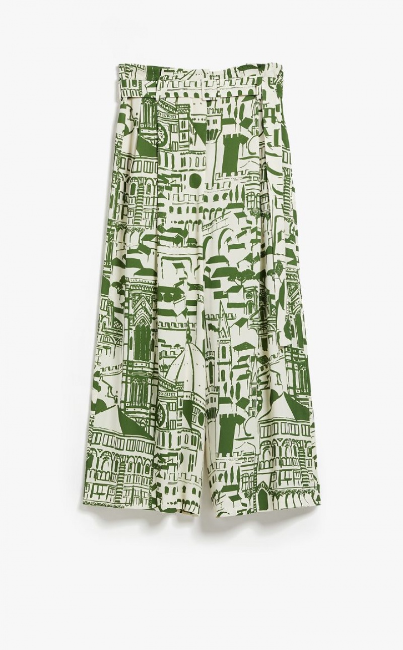 MaxMara Flowing In Printed Georgette Trousers GREEN | MMR593792